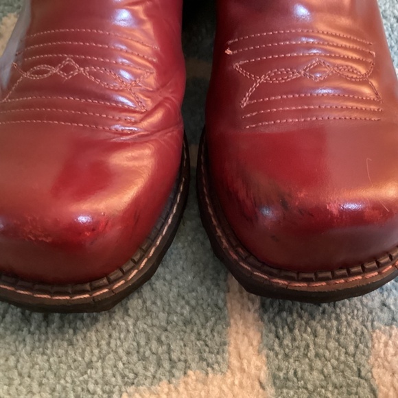 John Fluevog Red Leather F-Shoe High Cowboy Boots w/ Gold Stitching, Sz 10.5 - Picture 3 of 10